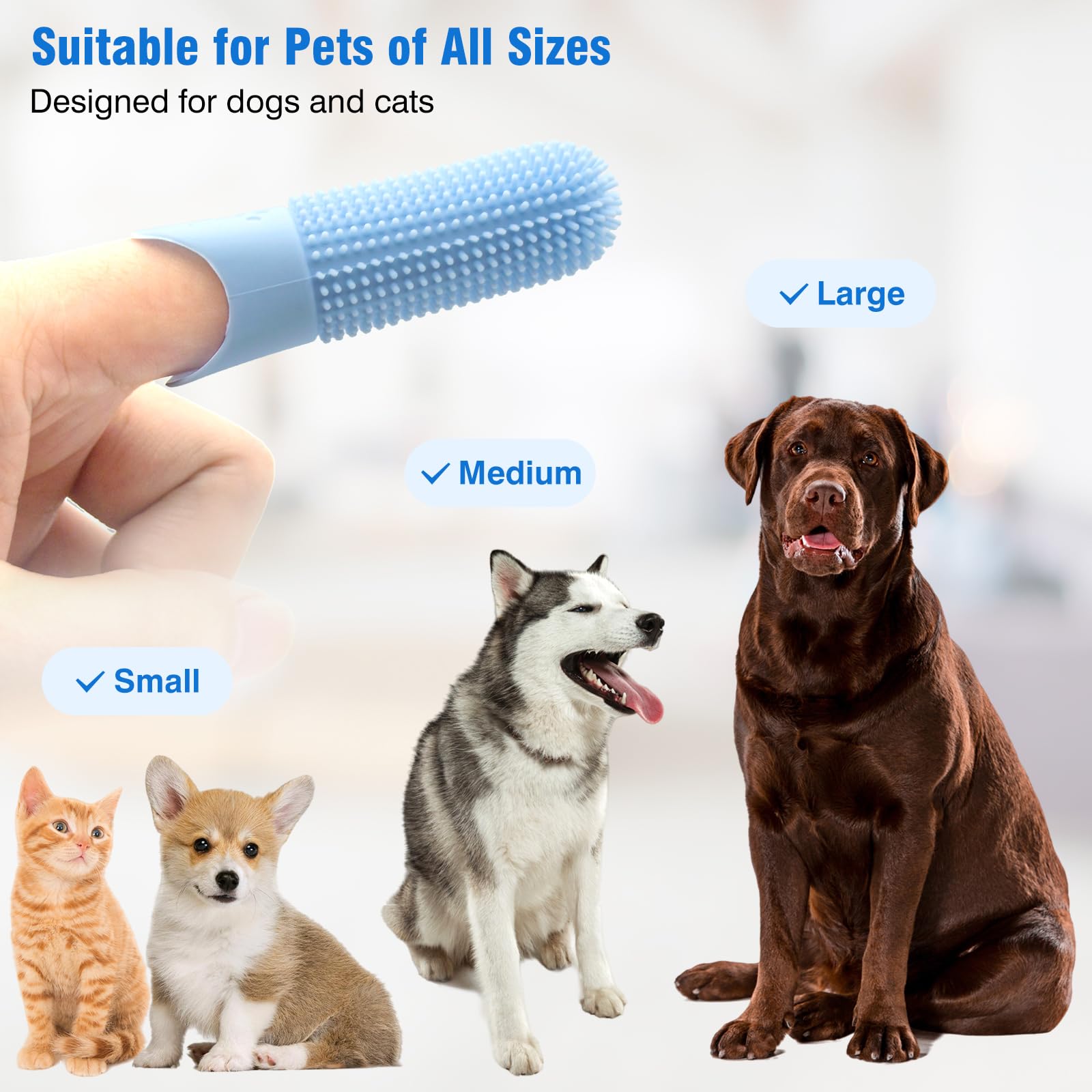 Wellavich Dog Finger Toothbrush, 3Pack Dog and Cat Dental Care Pet Toothbrush, 360° Bristles Clean Teeth, Upgraded Full-Length Bristles, Food Grade Silicone, Finger Toothbrush Kit for Pet Dental Care