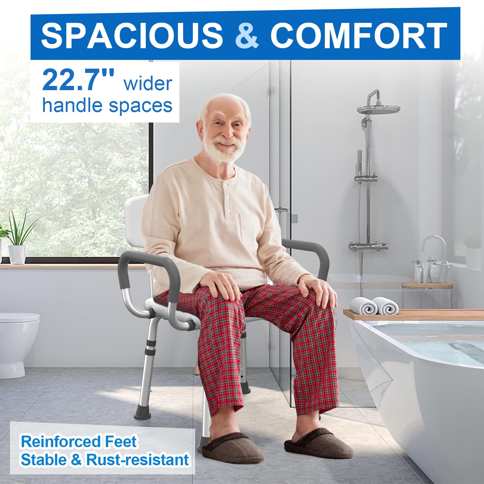 HOMLAND Shower Chair for Inside Shower with Arms and Back, FSA/HSA Eligible 500 lbs Heavy Duty Shower Seat for Bathtub, Height Adjustable Safety Bath Seat for Elderly, Adults, Handicap and Disabled