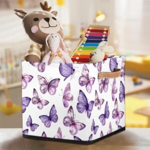 Tablerazzi Butterfly Purple Cube Storage Bin, 13 Inch Collapsible Fabric Storage Cube Bin, Foldable Cube Baskets for Shelf, Closet, Organizer