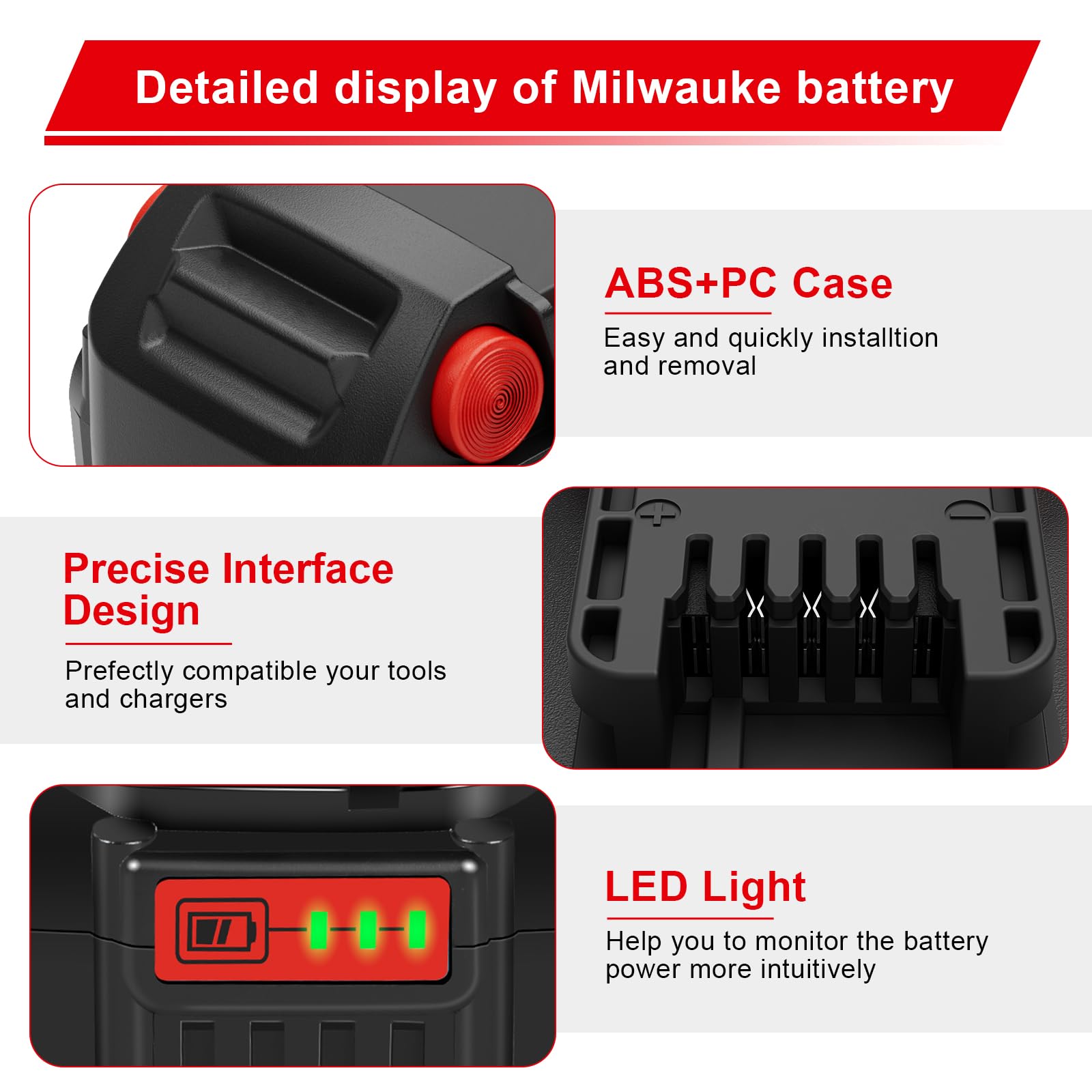 Komifolen 4 Pack 6.5Ah Replacement Battery 48-11-1865 Compatible with Milwukee M18 Batteries 48-11-1830 48-11-1862 48-11-1850 Work with Milwaukee 18V Chargers