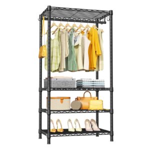 ulif portable closets, 4 tiers garment rack and metal clothes organizer wardrobe, suitable for bedroom, apartment, cloakroom, 25.6" w x 15.7" d x 73.2" h, black