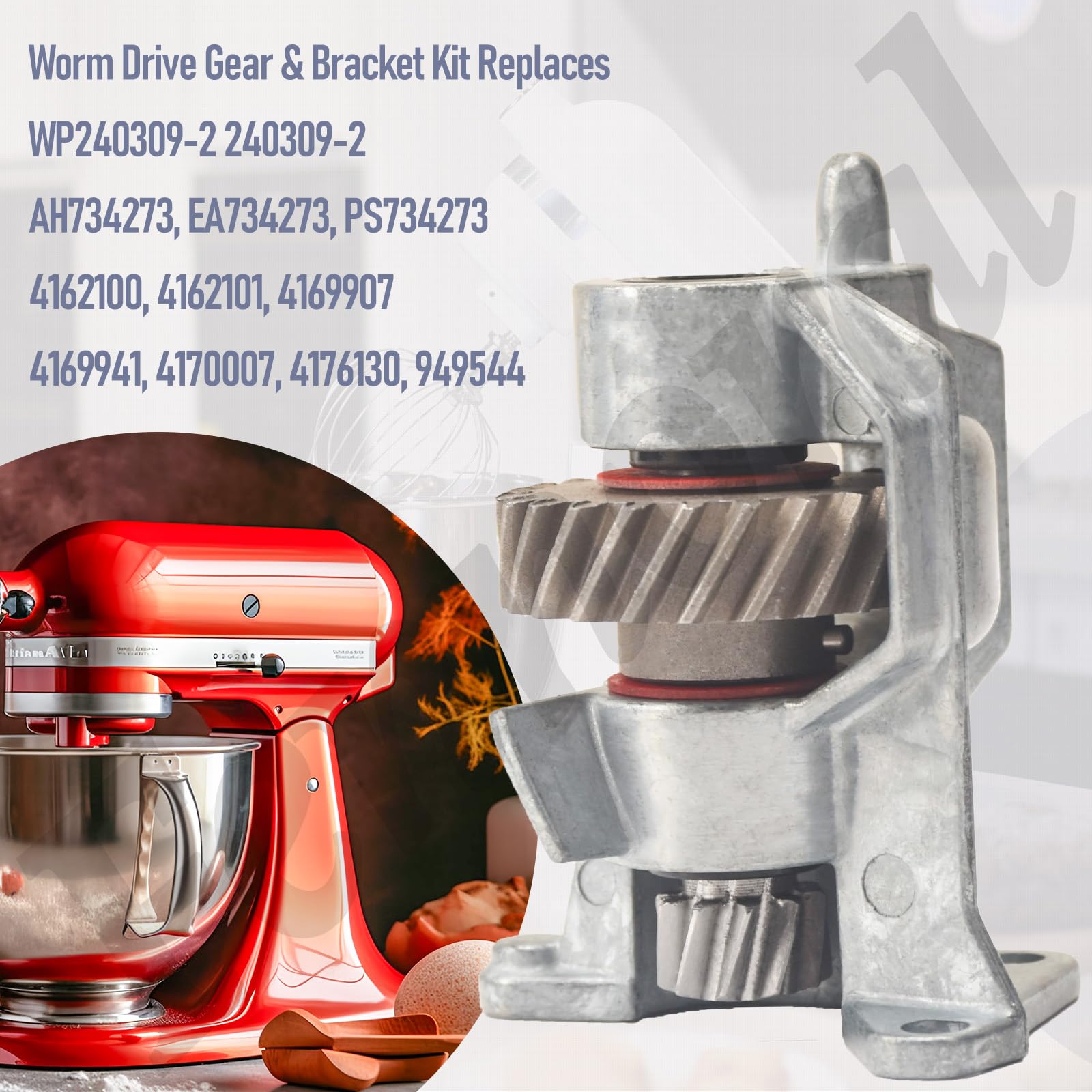 WP240309-2 240309-2 Worm Drive Gear & Bracket Kit Compatible with KitchenAid EA734273 PS734273 AH734273 4162100 4162101 4169907 4169941 4170007 4176130 949544