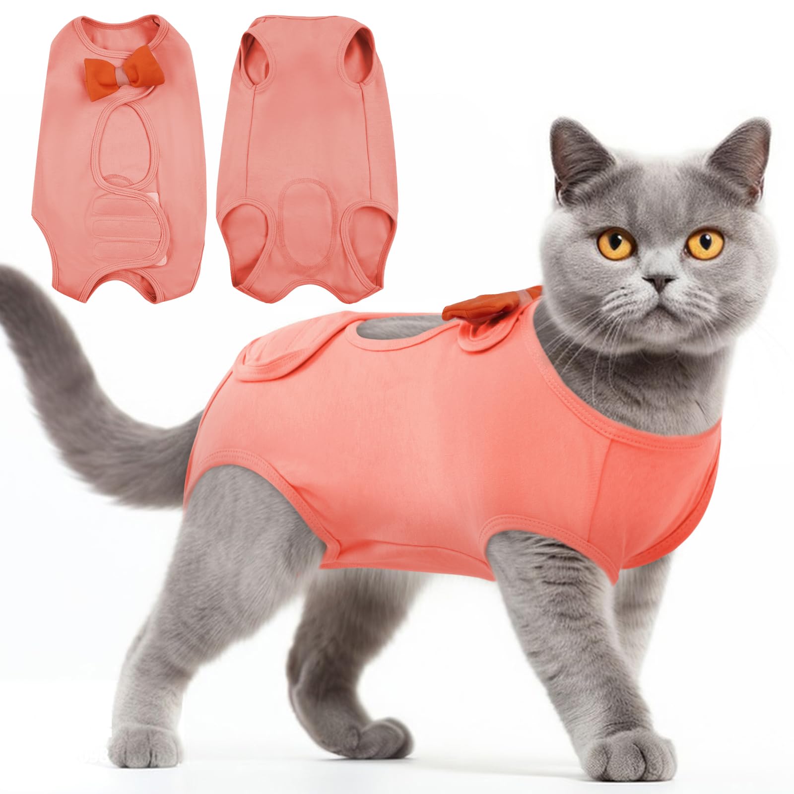 OUOBOB Cat Recovery Suit, Cat Onesie for Cats After Surgery Female Male, Cone of Shame Alternative Surgical Spay Suit, Cat Body Suit Preventing Cats from Licking Wounds Weaning Neuter Orange L