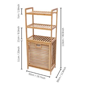 Bamboo Laundry Hamper, Fold Laundry Hamper, Laundry Room Shelves With Rope Handles, Natural Stain Bamboo, Four Layers Storage Basket 19.7"L*11.8"W*46.9"H(inch), For Laundry Room, Bedroom