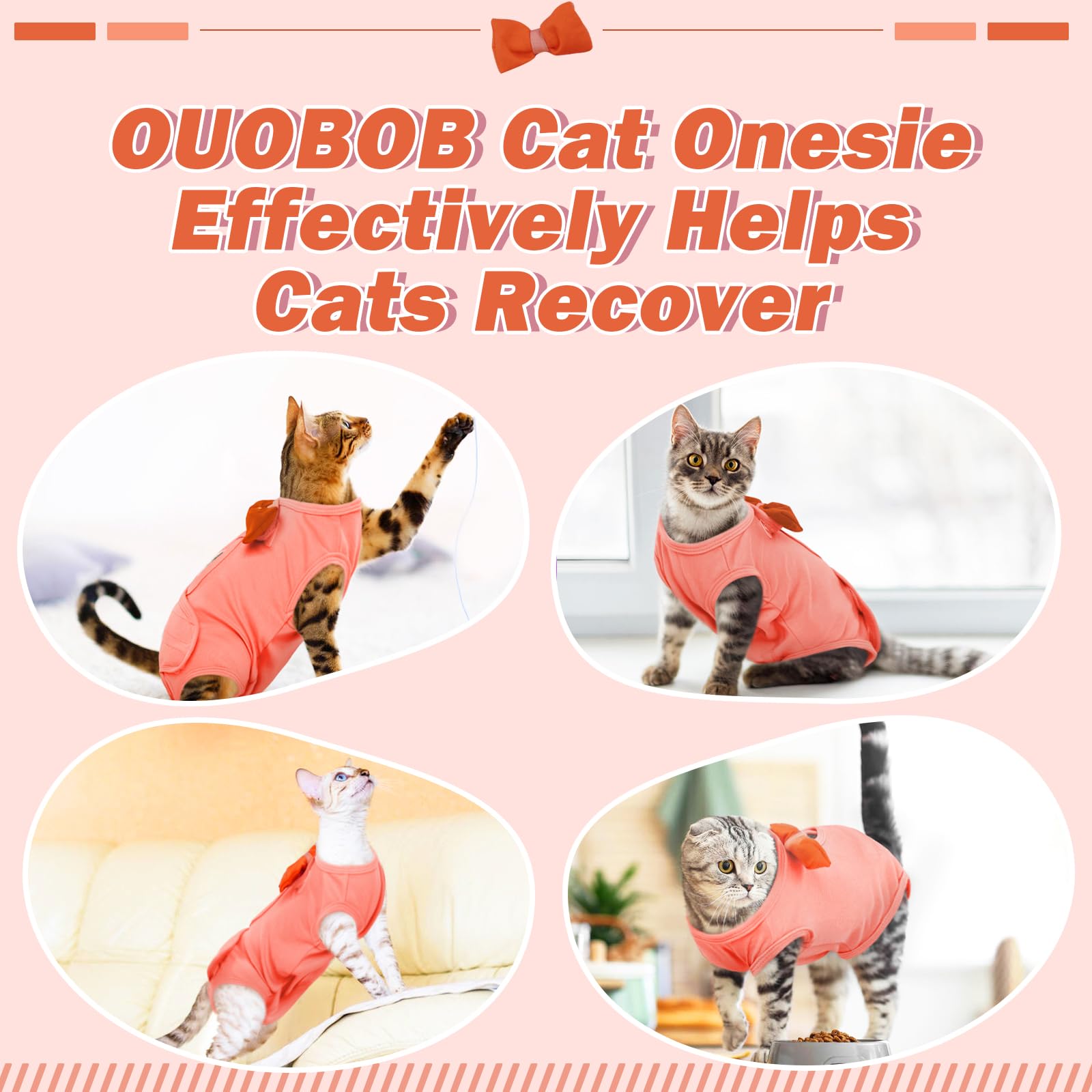 OUOBOB Cat Recovery Suit, Cat Onesie for Cats After Surgery Female Male, Cone of Shame Alternative Surgical Spay Suit, Cat Body Suit Preventing Cats from Licking Wounds Weaning Neuter Orange L