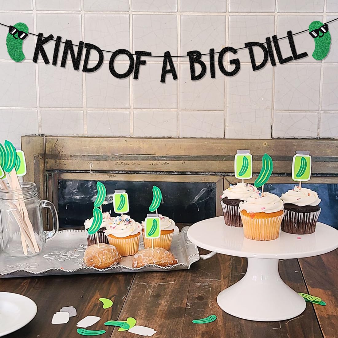 Pickle Birthday Party Decorations Pre-Strung Glitter Kind of a Big Dill Banner Cucumber Pickle Birthday Party Supplies Funny Party Favors