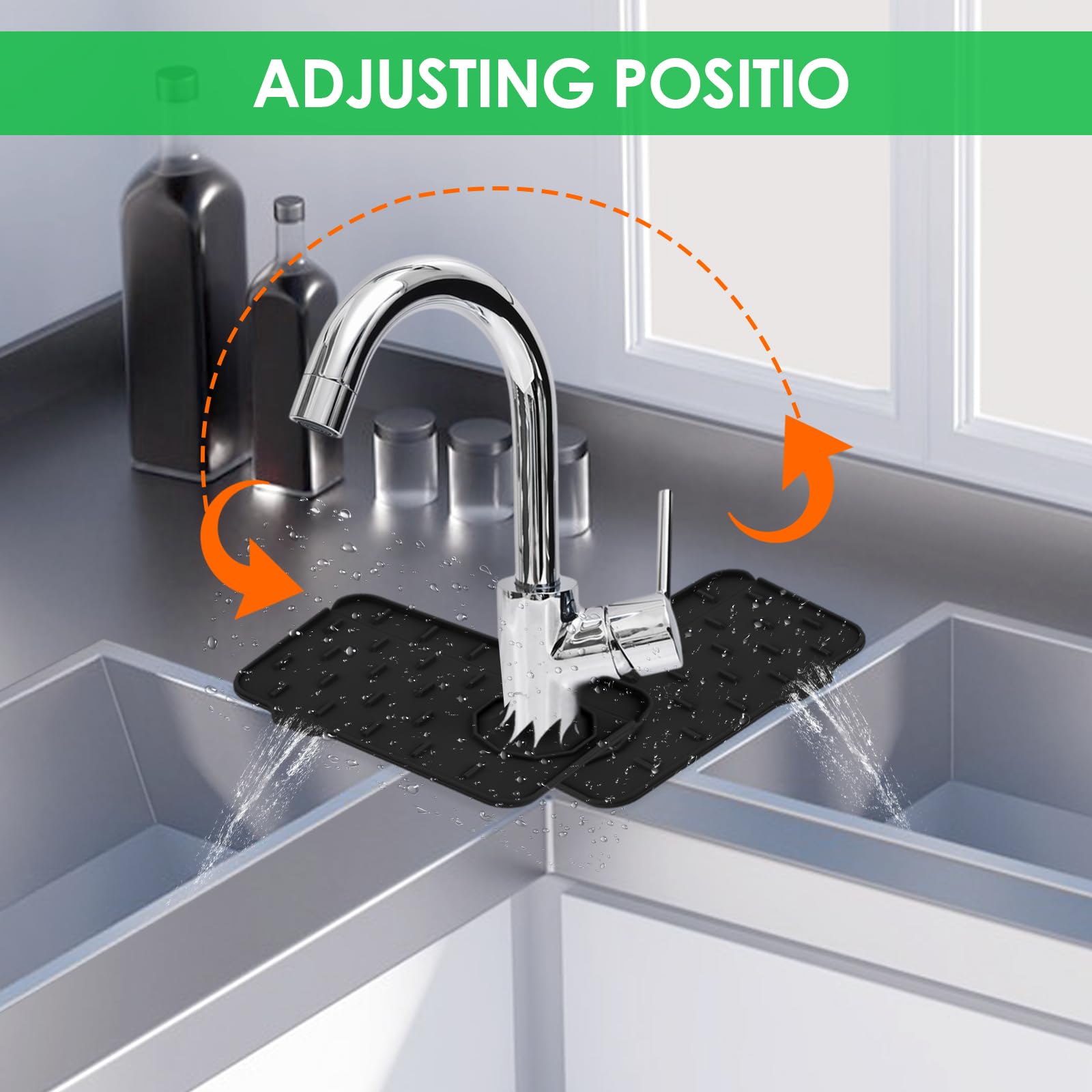 Dimeho Sink Faucet Splash Guard Mat Silicone Soap Dish Pad Faucet Handle Drip Catch Sponge Holder Sink Protector Trays for Bathroom Kitchen Countertop Gadgets Accessories 8.3 x 5.7 Inch(Black)