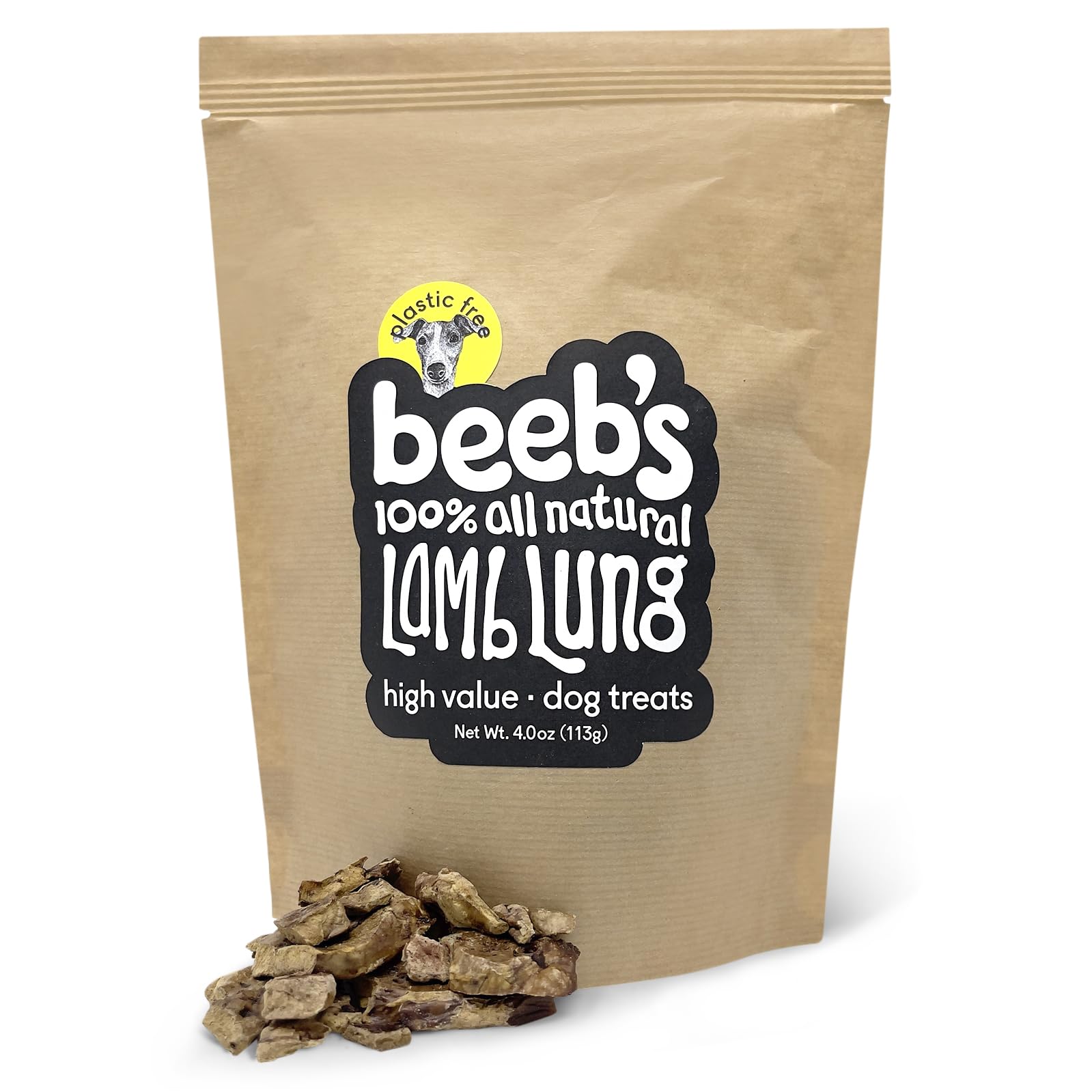 Beeb’s Lamb Lung Dog and Puppy Training Treats • 100% All Natural, Grass-Fed Lamb, Protein Rich, Single Ingredient in Plastic Free Packaging • 4 oz