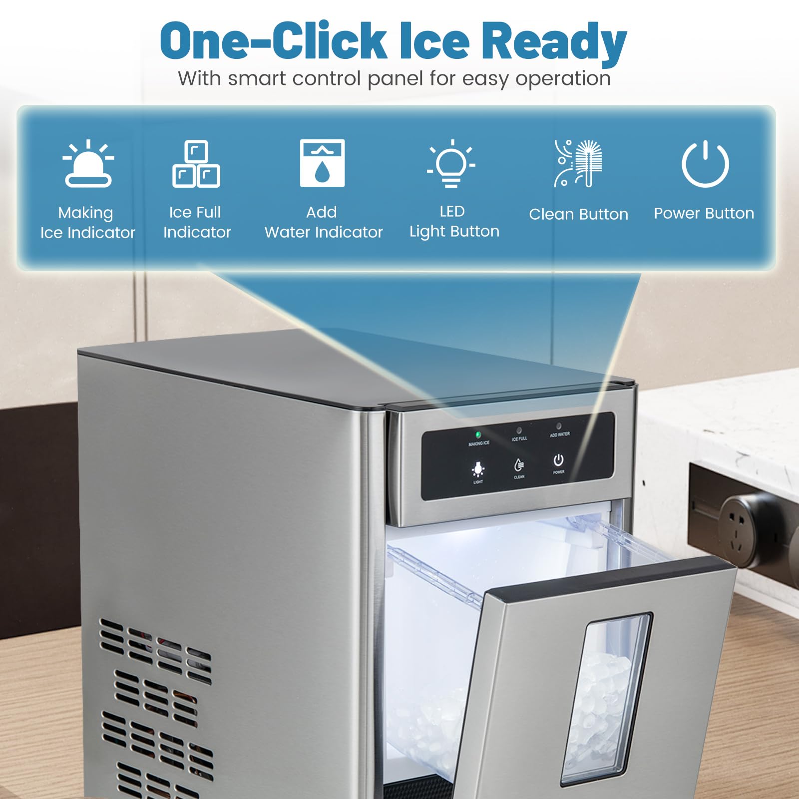 ARLIME Nugget Ice Maker, Countertop Ice Maker with 2.3L Water Tank, 4FT Water Inlet Pipe, Manual & Auto Water Refill, Ice Maker Machine w/Ice Scoop & Water Tray, Ice Machine for Kitchen, Home, Bars