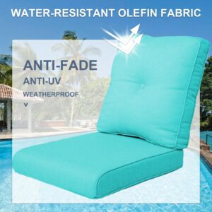 Rilyson Patio Cushions for Outdoor Furniture - High Back and Deep Seating Outdoor Cushion for Patio Chairs Sofa Couch Loveseat Water Resistant(Teal/2 Set/Button)