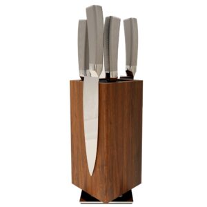 brosisincorp 360° rotating magnetic knife block without knives - universal knife holder for counter top with removable bristles, acacia wood