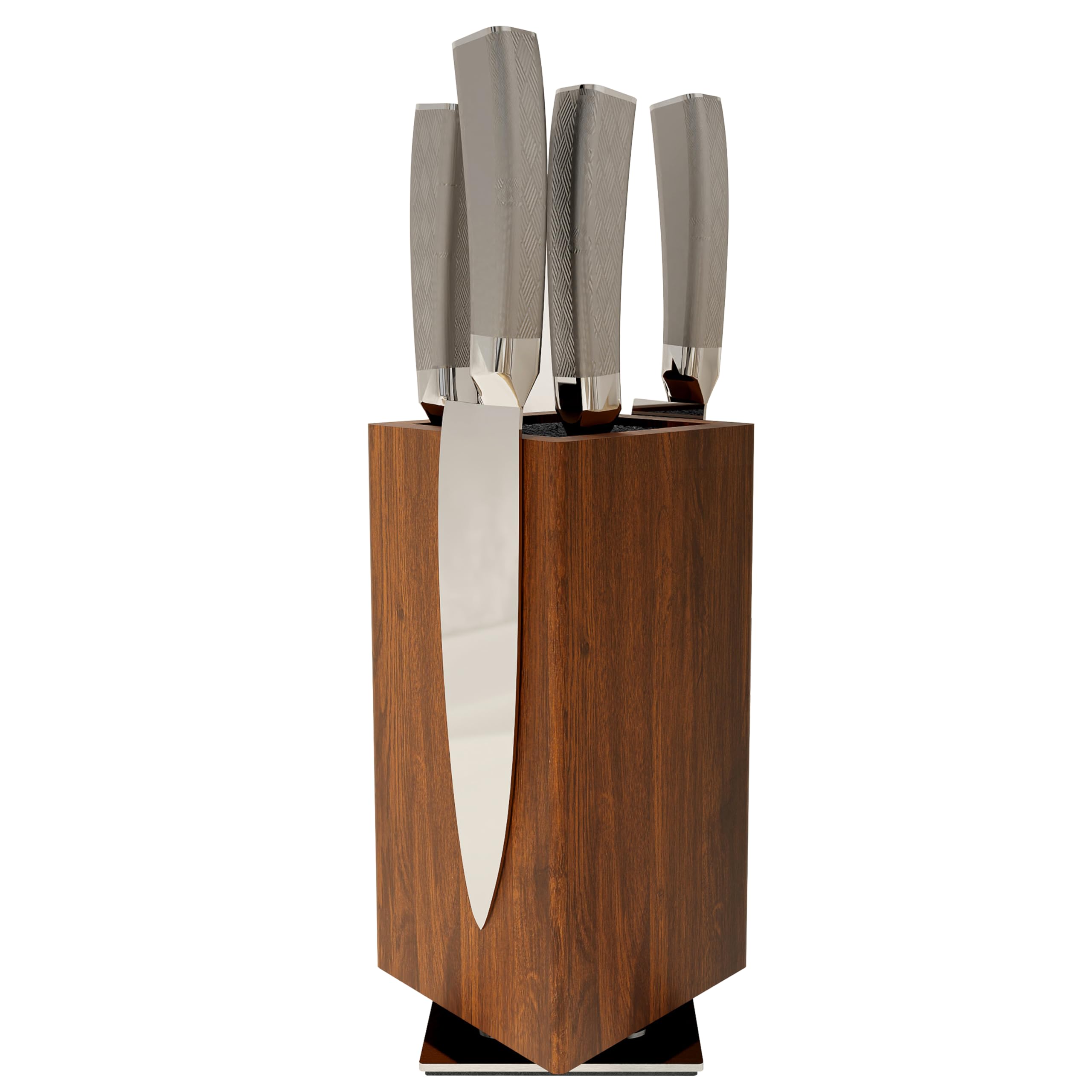 Brosisincorp 360° Rotating Magnetic Knife Block Without Knives - Universal Knife Holder for Counter Top with Removable Bristles, Acacia Wood