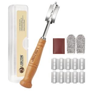 lorzon bread lame with storage box, sourdough scoring tool with 10 razor blades and cut-proof finger sleeves, scoring knife for bread baking