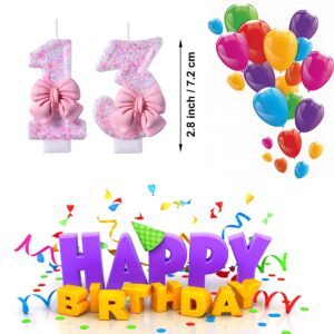 VSHILI 13th Birthday Candles, Pink 13 Year Old Number Birthday Candles, Happy Birthday Party Cake Topper Decoration Gifts for Girls