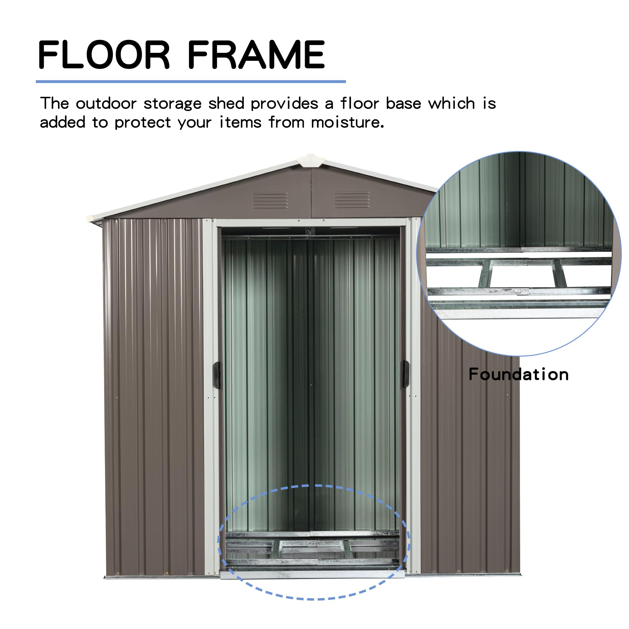 LUSPAZ 8ft x 4ft Outdoor Storage Shed with Floor Base, Metal Garden Shed Utility Tool Bike Storage Shed Cabinet with Lockable Sliding Doors and Vents, Weather Resistant Backyard Shed for Storage