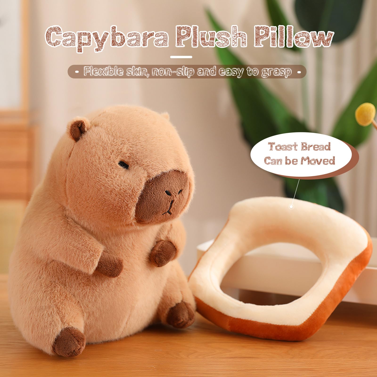 NXNYNZ Cute Capybara Plush Kawaii Soft Capybara Plush Doll Pillow with Bread Capybara Stuffed Aniamls Toys for Girls Kids Adults Birthdays Valentines Gift 12 inch