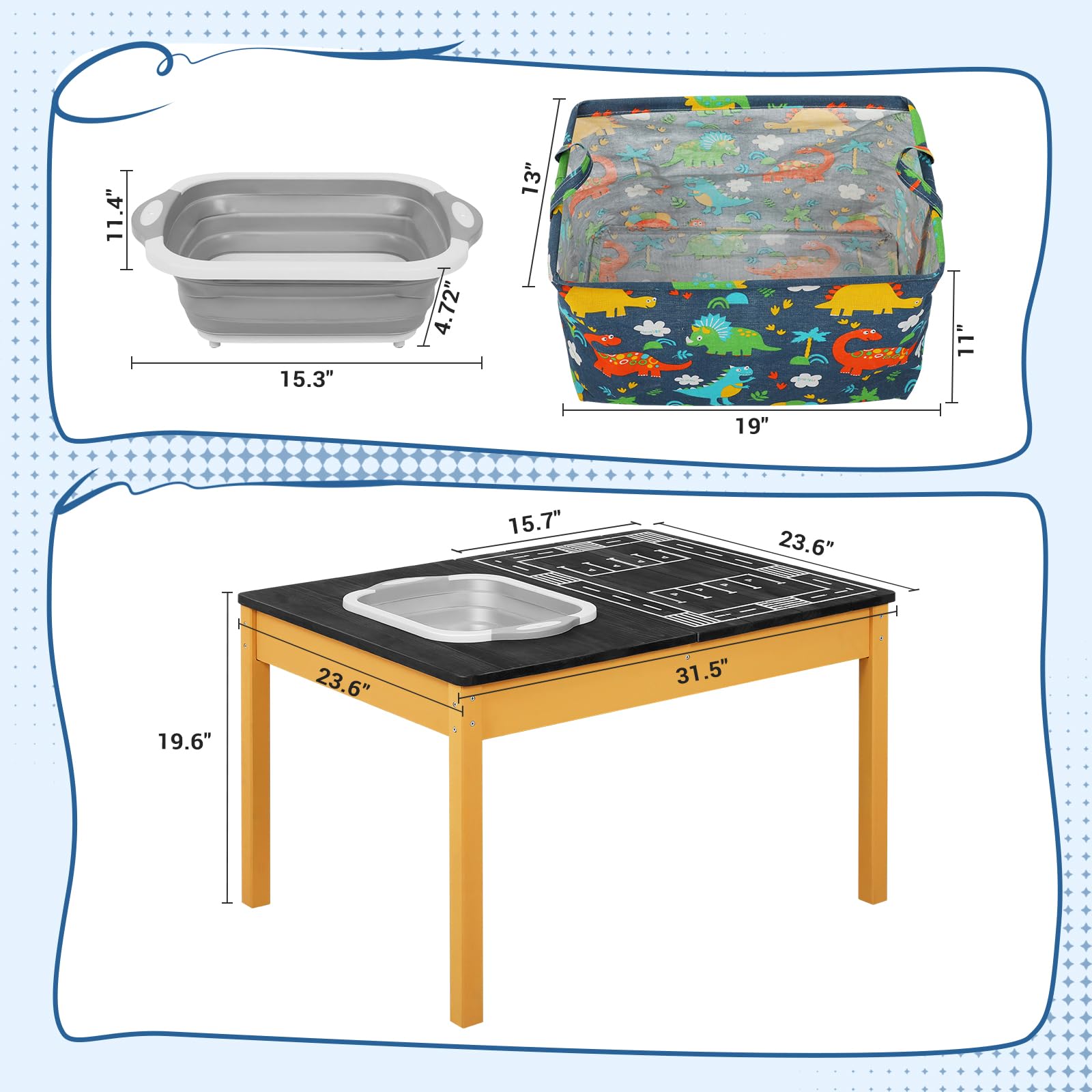 Dollate 3 in 1 Kids Activity Table for Play Study Dining,Sand Play Table with Detachable Sink,Toddler Sensory Table with Storage Bin