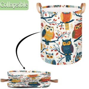 Tablerazzi Laundry Hamper Owl Colorful Large Collapsible Laundry Baskets Waterproof Clothes Hamper with Leather Handles for Bedroom, Bathroom, Dorm, Toys