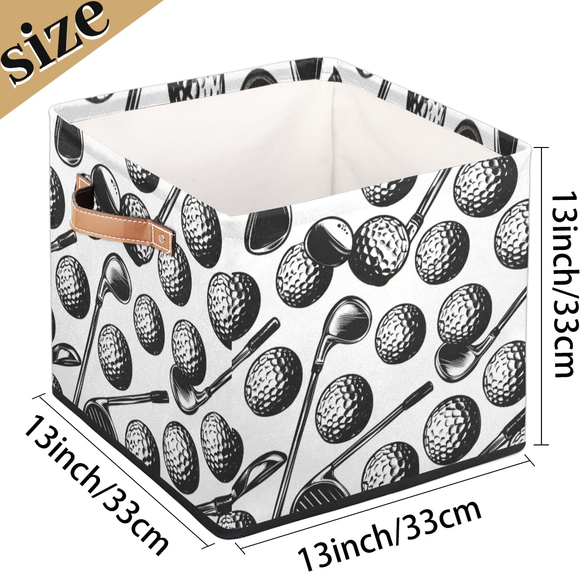 Tablerazzi Golf Ball Golf Sports Game Cube Storage Bin, 13 Inch Collapsible Fabric Storage Cube Bin, Foldable Cube Baskets for Shelf, Closet, Organizer