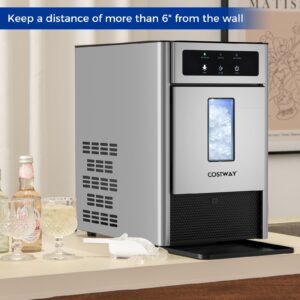 COSTWAY Nugget Ice Maker Countertop, 40 Lbs/24H Soft Ice, Pebble Ice Maker with Self-Cleaning Function, LED Light, Manual and Auto Water Refill, Stainless Steel Ice Maker for Home Bar Party Office