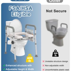 HOMLAND Raised Toilet Seat with Handles, Toilet Seat Riser for Seniors with Adjustable Height & Width, FSA/HSA Eligible 400lb Handicap Elevated Toilet Seat for Elderly, Pregnant, Fit Any Toilet