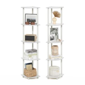 Furinno Turn-N-Tube 5 Tier Corner Display Rack Multipurpose Shelving Unit, White/White, Set of 2