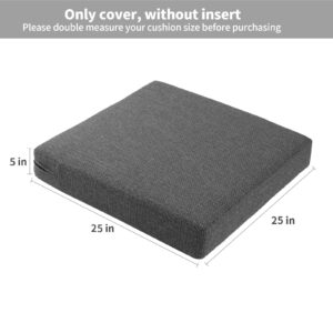 GUEGLSA Replacement Outdoor Cushion Covers 25x25x5 inch, Waterproof Patio Seat Cushion Slipcovers, Chair Cushion Slip Cover, Set of 2, Multiple Grey