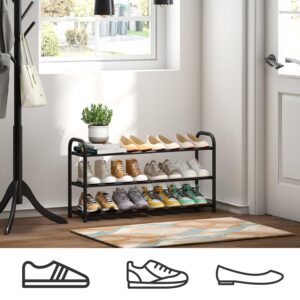 kiplant Shoe Rack for Closet, 3-Tier Expandable Shoe Organizer for Closet, Metal Adjustable Black Shoe Shelf Storage Organizer, Free Standing Shoe Rack for Entryway Closet Doorway