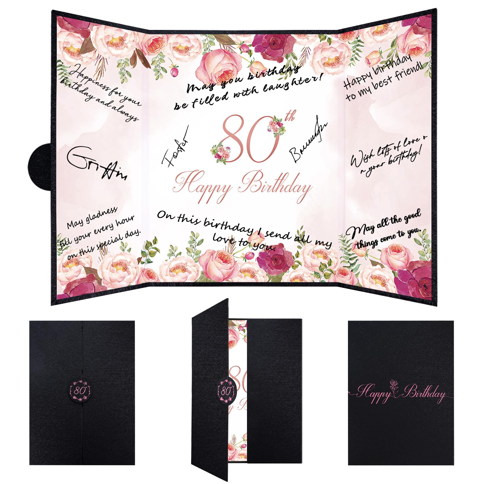 Vlipoeasn 80th Birthday Guest Book Alternative, Black and Pink 80th Birthday Party Decorations for Women, Creative Diamond 80th Birthday Signature Book, Cheers to 80 Year Old Birthday Party Supplies