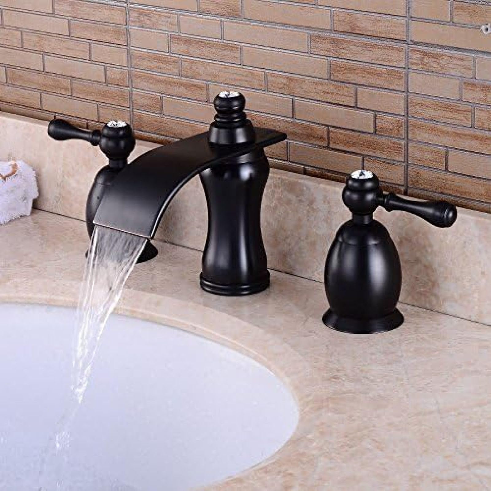 HOONWEAR Kitchen & Bath Fixtures Taps Faucet,EuropUPC Black Ancient Basin Three-Hole Faucet Retro Wash Basin Faucet Bathroom Three-Piece Hot and Cold Waterfall Faucet, CF001