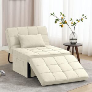 apicizon 72.5'' couch bed, 4 in 1 convertible sofa bed free assembly，multi function ottoman chair lounger bed with adjustable backrest for living room, small space，light beige