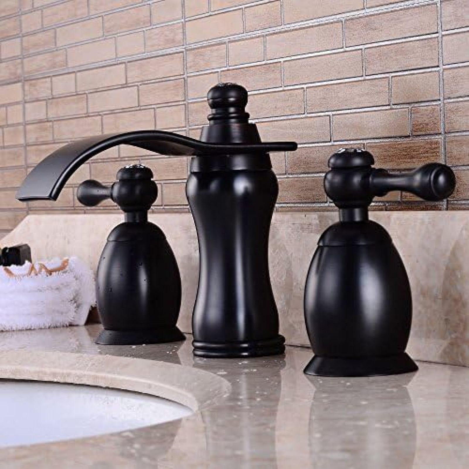 HOONWEAR Kitchen & Bath Fixtures Taps Faucet,EuropUPC Black Ancient Basin Three-Hole Faucet Retro Wash Basin Faucet Bathroom Three-Piece Hot and Cold Waterfall Faucet, CF001