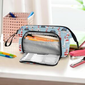 Fisyme Lighthouse Seagulls Waves Pencil Case Large Capacity Pencil Pouch Pen Bags Box Big Makeup Pencil Case Organizer