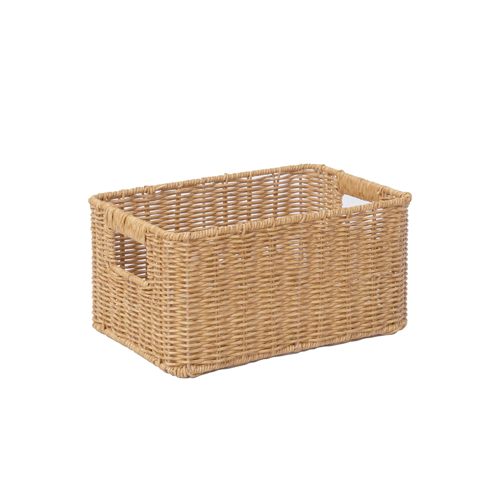 YRMT Rattan Storage Basket Pantry Basket with Built-in Handles Wicker Basket for Organizing Shelves Waterproof Woven Basket Nature 12” x 8” x 6”