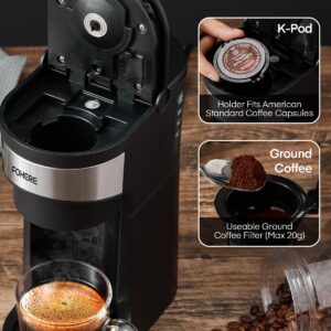 FOHERE Coffee Maker, Single Serve Iced and Hot Coffee Brewer for K Pod & Ground Coffee, with 90s Fast Brewing, 6 to 14 Oz Brew Sizes, 1000W Compact Coffee Machine with Water Window and Descaling Mode