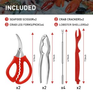 CasaCulina 10 Pcs Seafood Tools Set Includes Crab Lobster Crackers, Stainless Steel Crab Forks/Picks, Lobster Shellers and Seafood Scissors, Nut Cracker Set for Crab Leg Crackers Tool