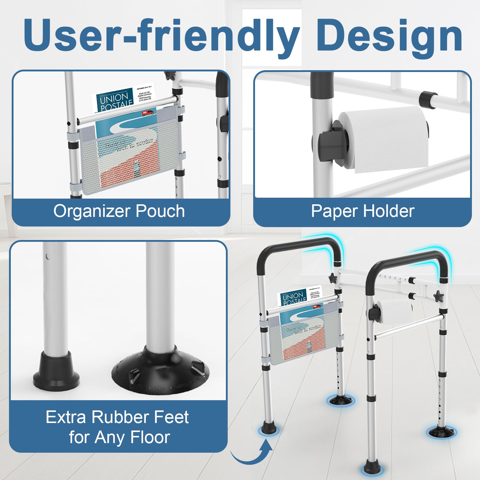 HOMLAND Toilet Safety Rails for Seniors, FSA/HSA Eligible Adjustable Detachable Toilet Safety Frame with Handles for Elderly and Disabled, 350LBS Handicap Toilet Rail Fits Most Toilets