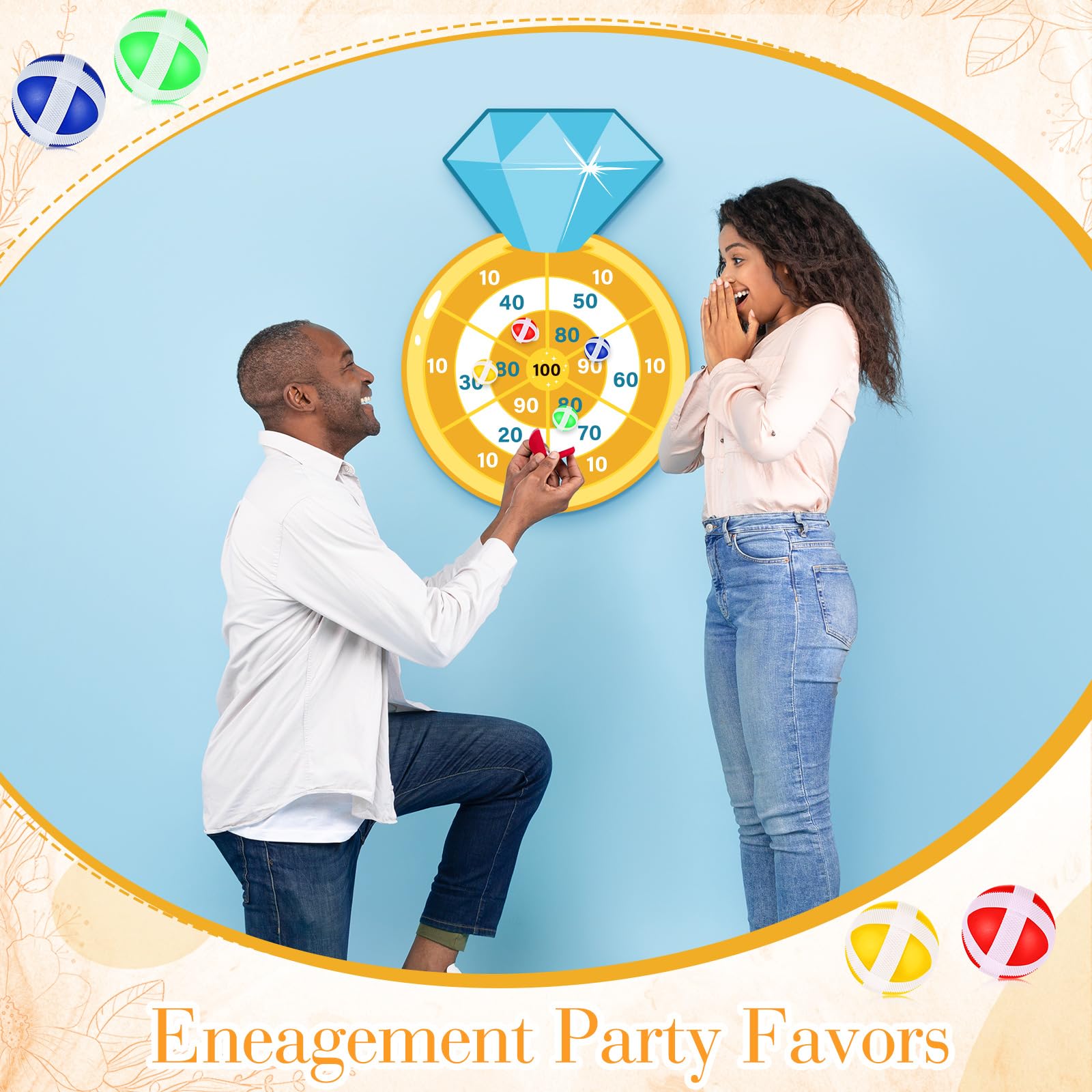 Fanfanwin Bridal Shower Games Ring Shape Dart Board with 24 Sticky Balls Bridal Shower Favors Wedding Party Supply Engagement Bachelorette Party Gifts