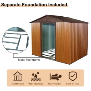 LUSPAZ 6ft x 8ft Outdoor Metal Storage Shed with Metal Floor Base,Air Vent,Sliding Doors and Padlock Patio Shed All Accessory Included Easy to Assemble for Backyard