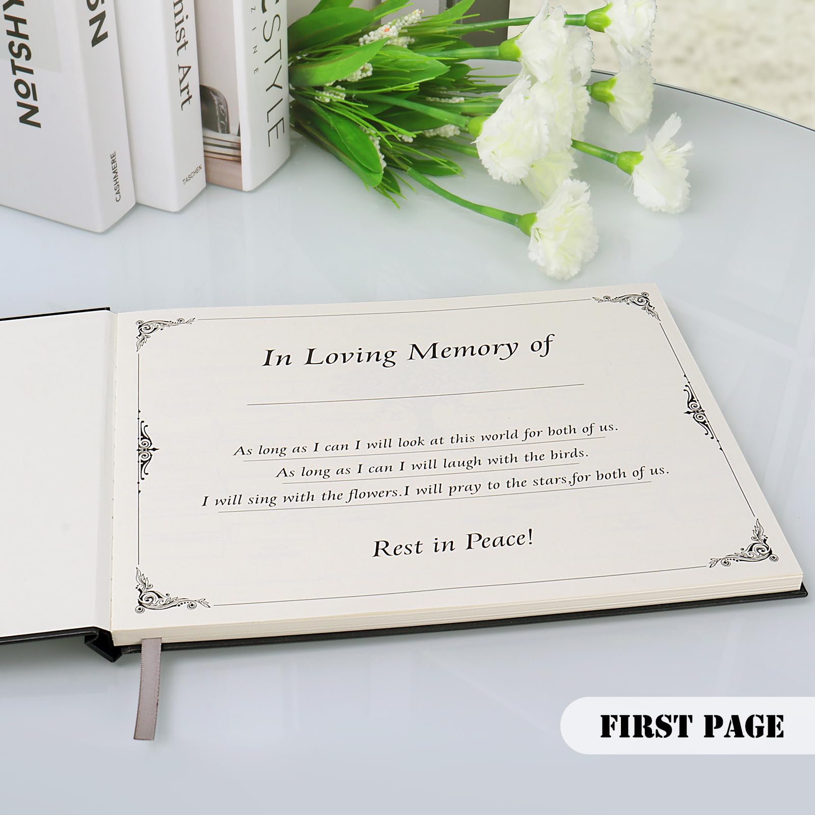 Funeral Guest Book 5PCS Set, in Loving Memory 80 Pages Funeral Sign-in Guestbook for Memorial Service Celebration of Life, Includes Funeral Sign in Book, Pen, Memory Cards, Table Sign (7.7"x10",Black)