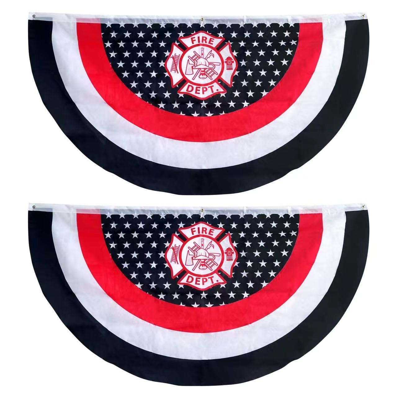 2Pcs Fire-Fighting Theme Fan Flag Bunting 3 x 6 Ft,Firefighter Fan Flag Banner For Fireman Graduation Party Retirement Party Birthday Party Decoration,Firefighter Appreciation