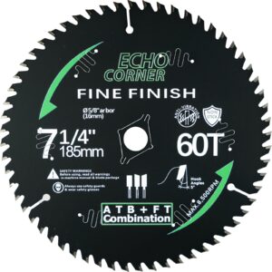 echo corner 7-1/4" ultra wood finish circular saw blade combination atb+flat 60-tooth with 5/8" & diamond arbor for plywood mdf plastic veneer lumber laminate acrylic lvp