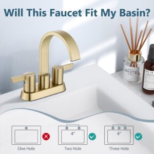 Aolemi Bathroom Faucets for Sink 3 Hole,4 Inch Centerset Waterfall Faucet Bathroom Sink Faucet,2 Handle Faucet for Bathroom Sink,with Pop-Up Drain and Supply Lines,Brushed Gold