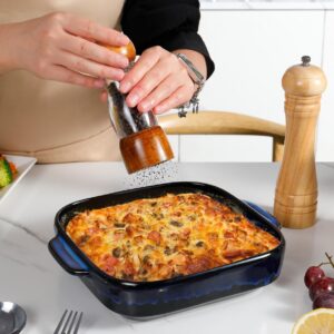 Ceramic Baking Dish - 8x8 Deep Square Baking Pan, Lasagna Pan with Double Handles, Non-Stick Casserole Pan for Oven, Brownie, Lasagna, Roasting - Home Gift (Reactive Glaze Blue)