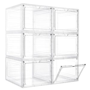 lxlxxl storage bins with lids, 6 pack clear plastic storage containers with magnetic acrylic door, 19 qt stackable storage box for home,office organizing