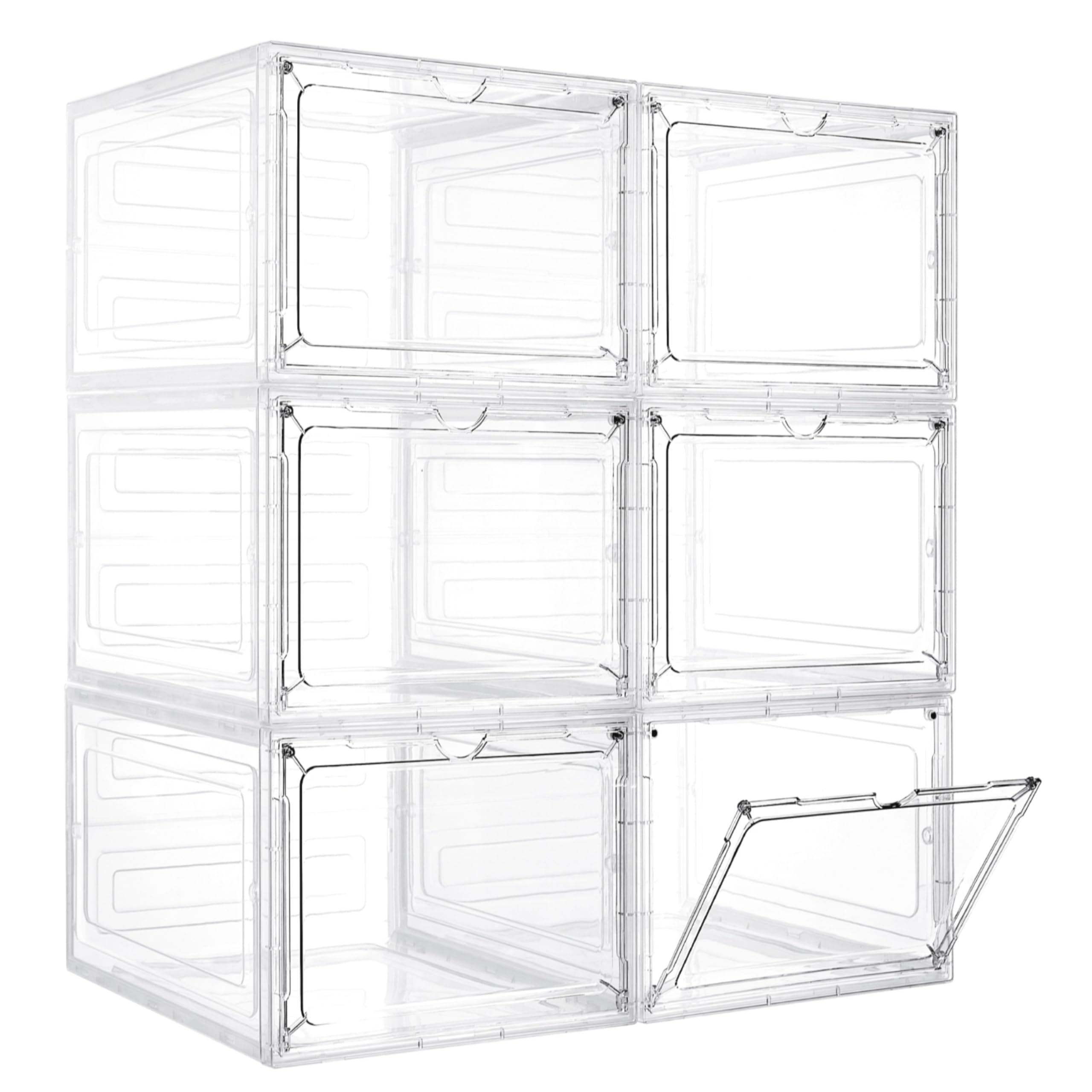 LXLXXL Storage Bins with Lids, 6 Pack Clear Plastic Storage Containers with Magnetic Acrylic Door, 19 Qt Stackable Storage Box for Home,Office Organizing