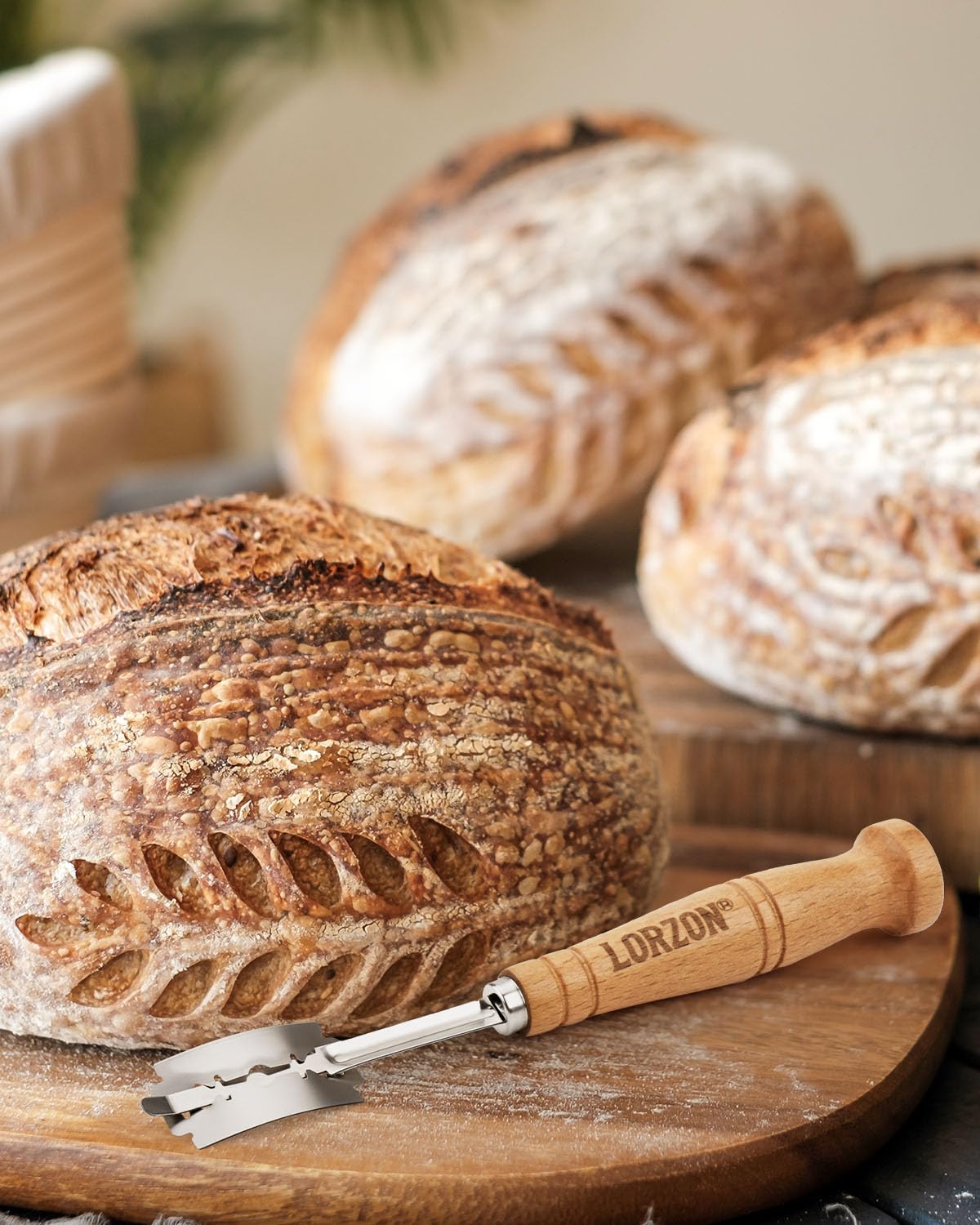 Lorzon Bread Lame with Storage Box, Sourdough Scoring Tool with 10 Razor Blades and Cut-Proof Finger Sleeves, Scoring Knife for Bread Baking