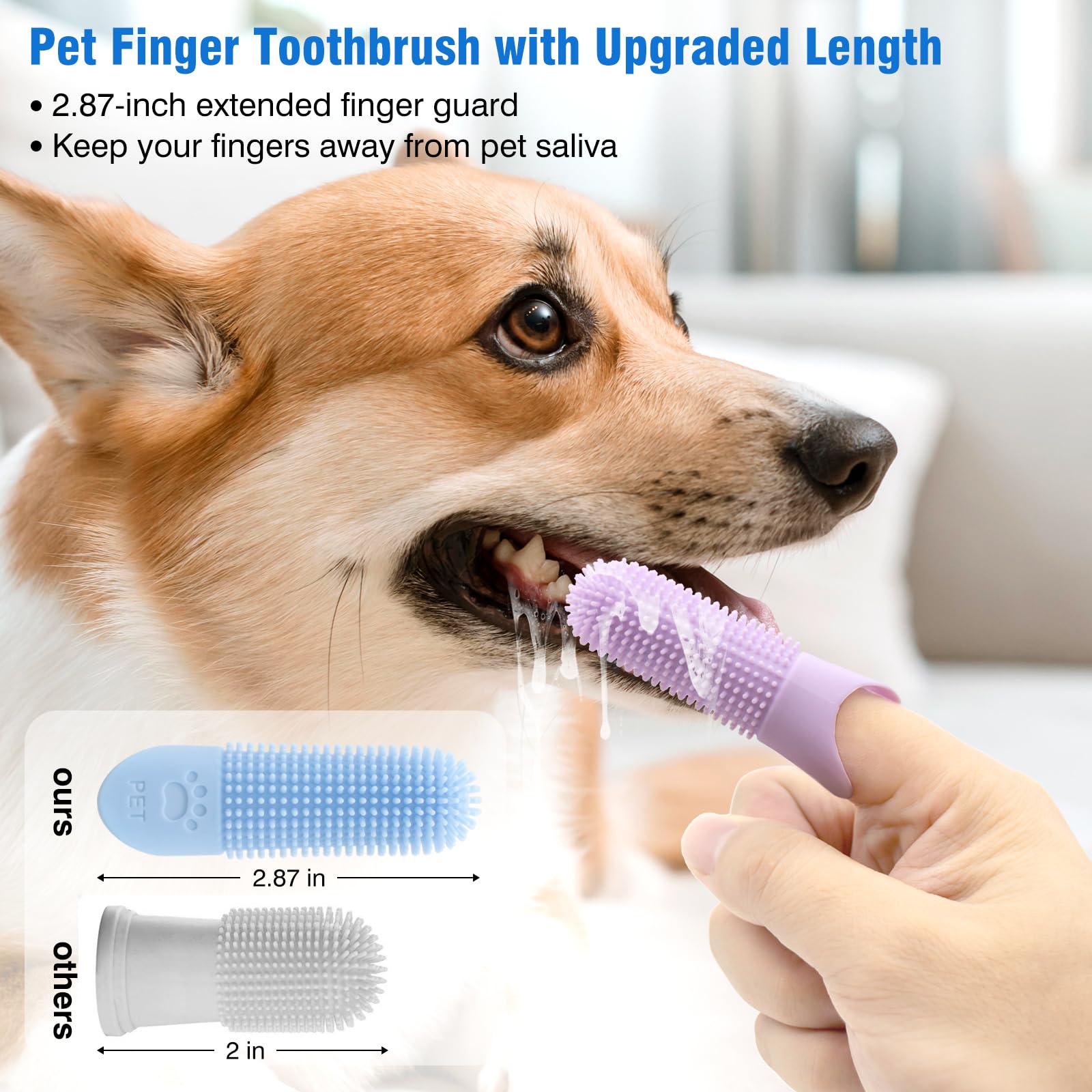 Wellavich Dog Finger Toothbrush, 3Pack Dog and Cat Dental Care Pet Toothbrush, 360° Bristles Clean Teeth, Upgraded Full-Length Bristles, Food Grade Silicone, Finger Toothbrush Kit for Pet Dental Care