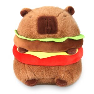 riuhot cute hamburg capybara plush pillows soft capybara stuffed animals capybara plushie birthday christmas valentine's day gift for kids（7.87in）