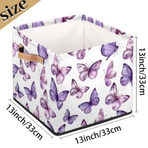 Tablerazzi Butterfly Purple Cube Storage Bin, 13 Inch Collapsible Fabric Storage Cube Bin, Foldable Cube Baskets for Shelf, Closet, Organizer